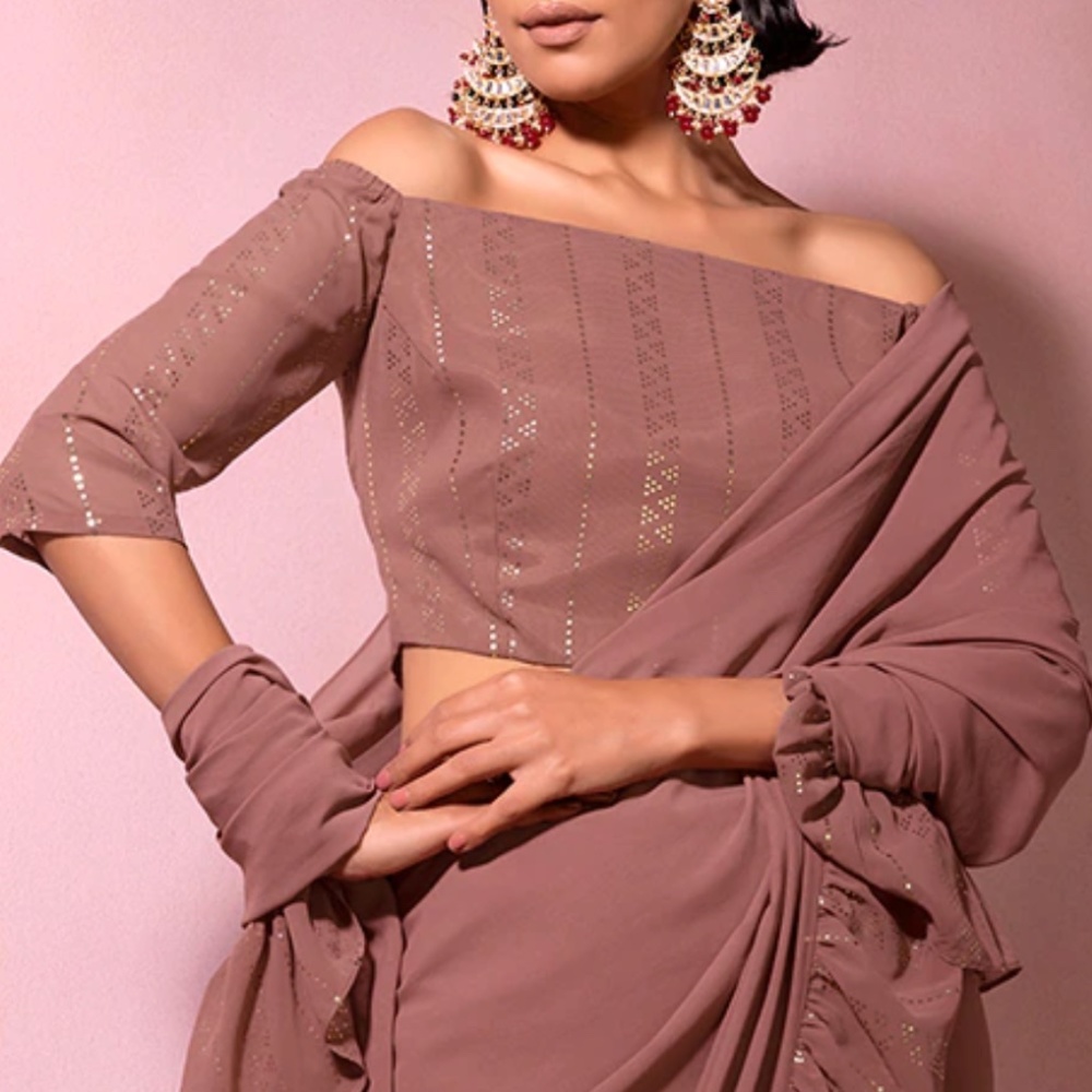 Dusty Pink Foil Print Off Shoulder Crop Top